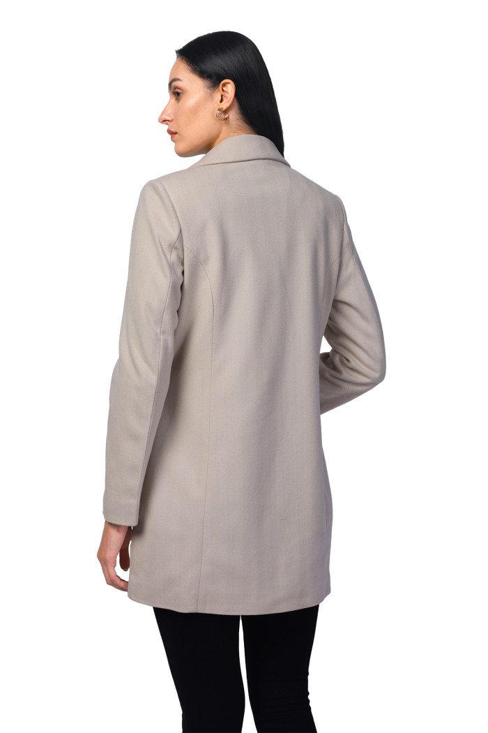 A model showcasing Women Semi Long Coat in Knitted Herringbone Tweed thumbnail.