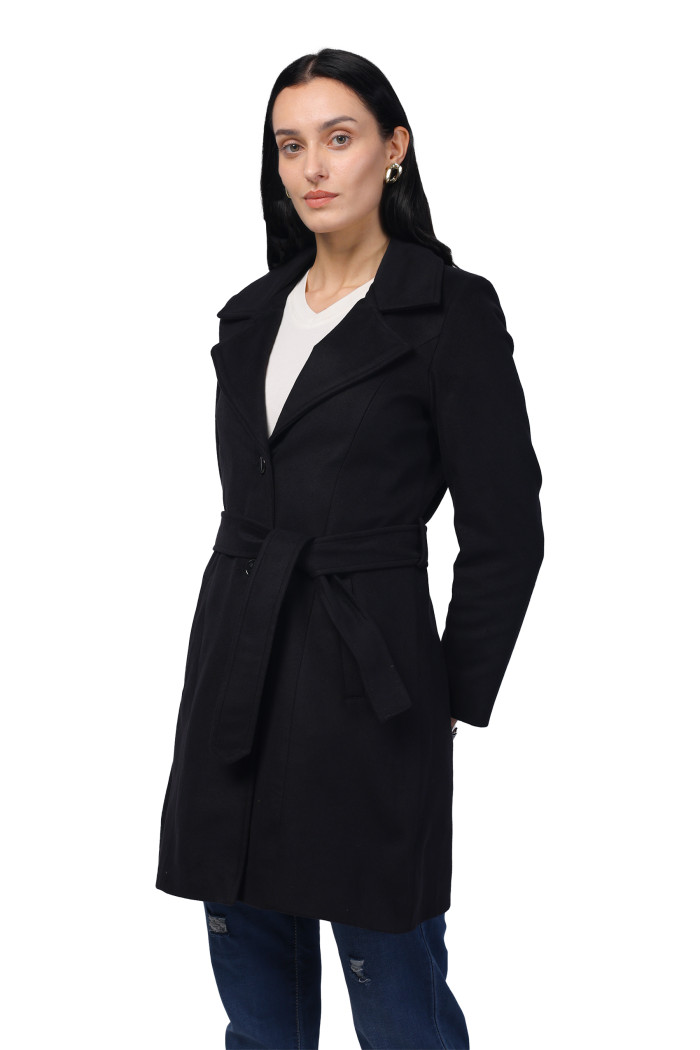 A model showcasing Women Long Coat in Fur Tweed Fabric thumbnail.