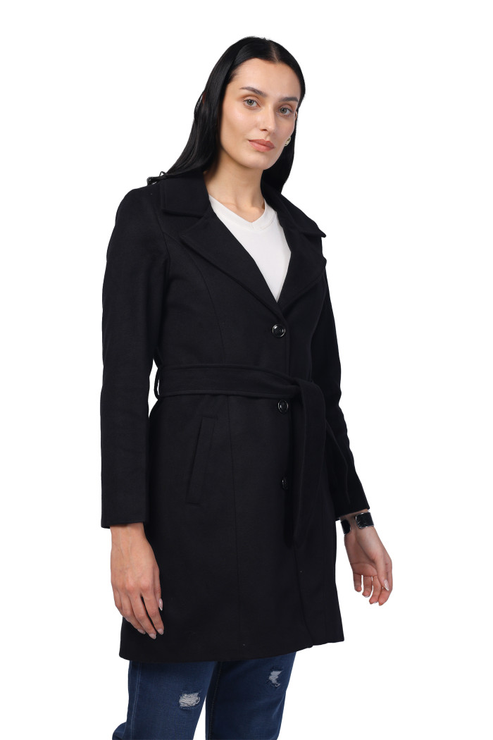 A model showcasing Women Long Coat in Fur Tweed Fabric thumbnail.