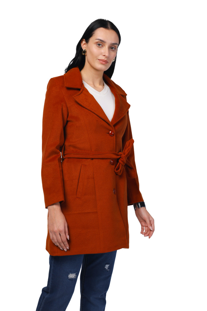 A model showcasing Women Long Coat In Fur Tweed Fabric thumbnail.