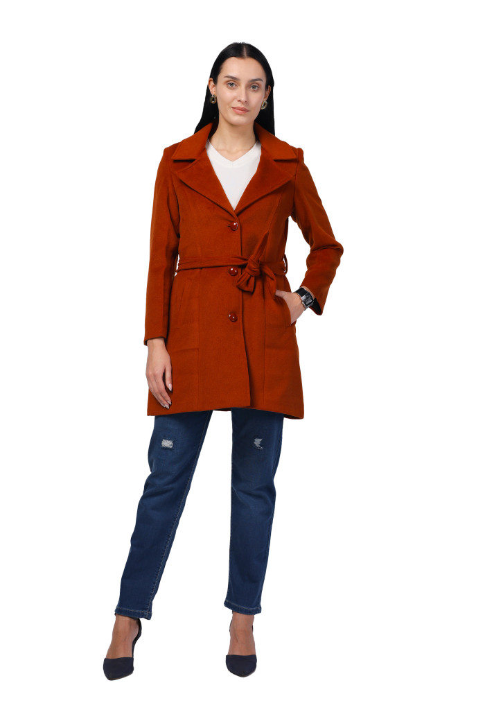 A model showcasing Women Long Coat In Fur Tweed Fabric thumbnail.