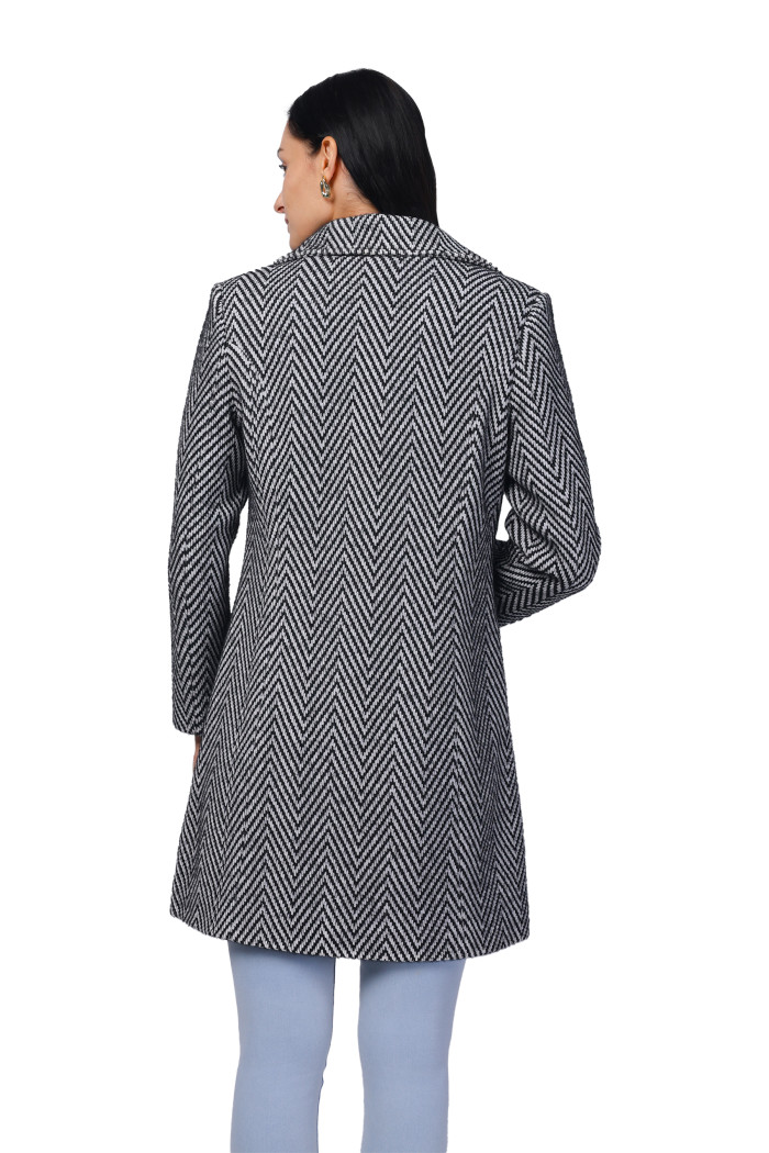 A model showcasing Women Long Coat in Hairy Herringbone Tweed Fabric thumbnail.