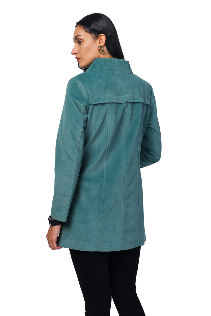 A model showcasing Women Semi Long Coat in Textured Velvet Fabric thumbnail.