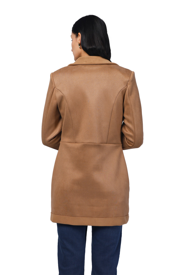 A model showcasing Women Semi Long Coat in Antipilling Suede Fabric thumbnail.