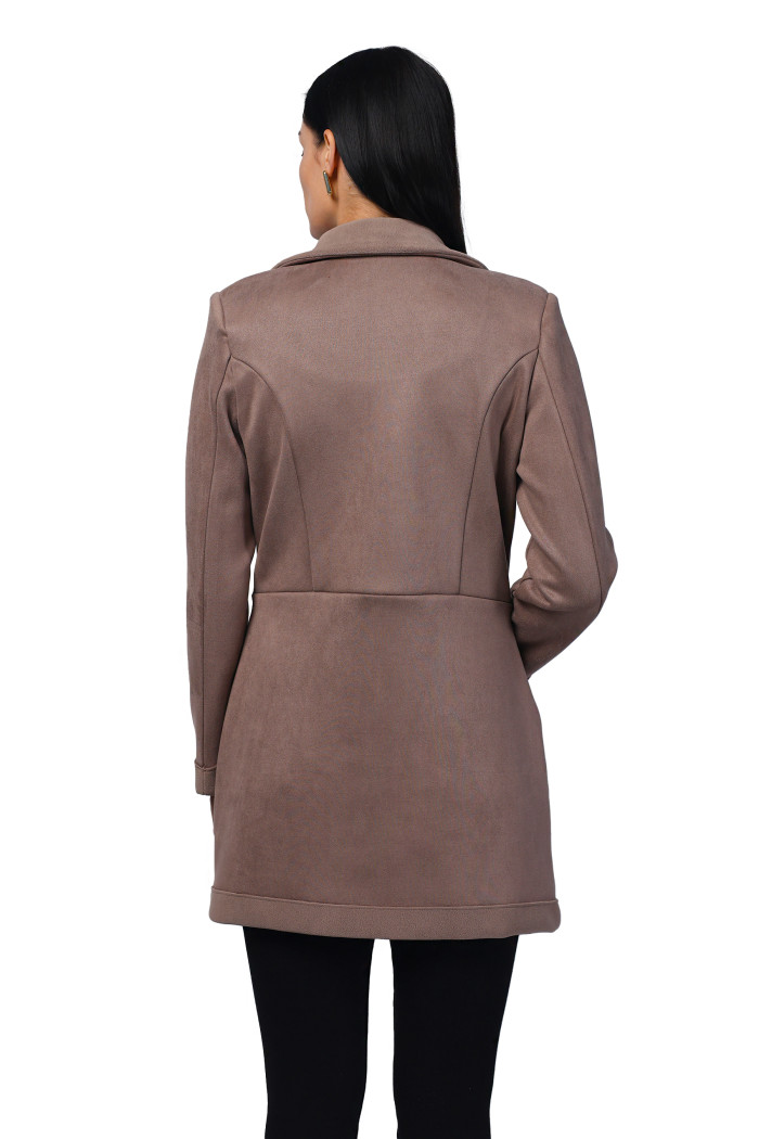 A model showcasing Women Semi Long Coat in Antipilling Suede Fabric thumbnail.