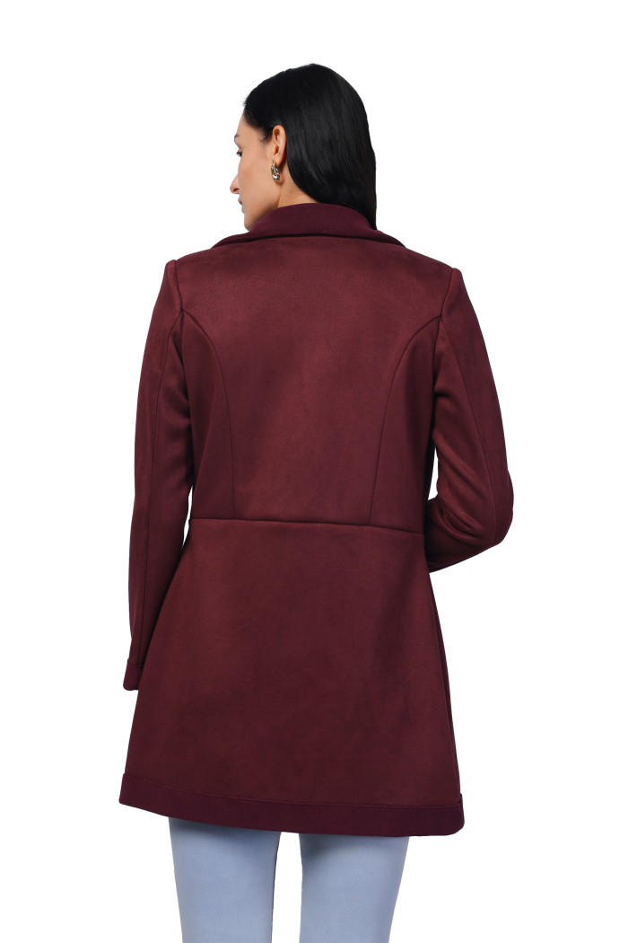 A model showcasing Women Semi Long Coat in Antipilling Suede Fabric thumbnail.