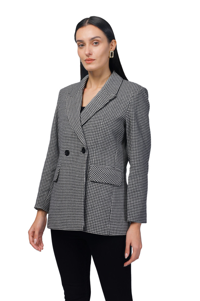 A model showcasing Women Double Breasted Mid Length Coat in Chenille Tweed Fabric thumbnail.