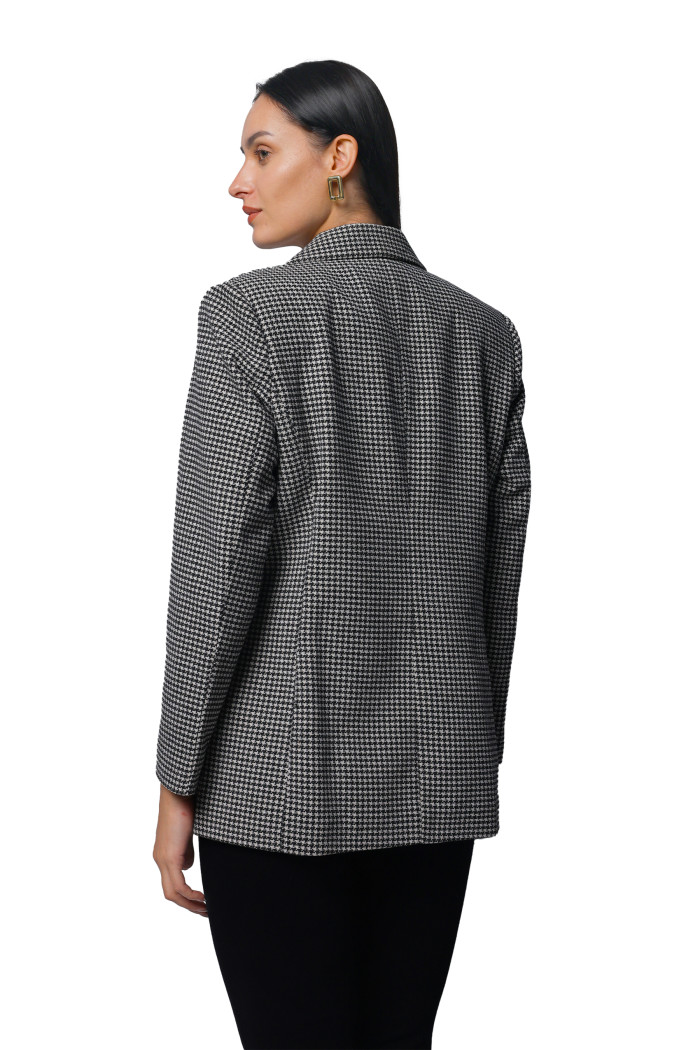 A model showcasing Women Double Breasted Mid Length Coat in Chenille Tweed Fabric thumbnail.