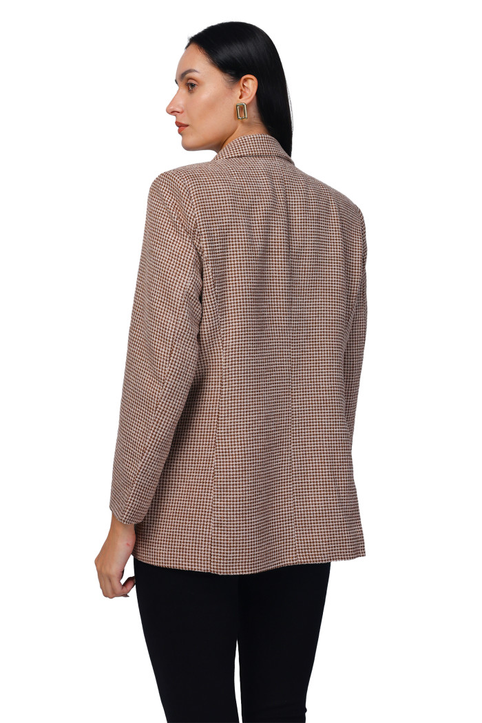 A model showcasing Women Double Breasted Mid Length Coat in Chenille Tweed Fabric thumbnail.