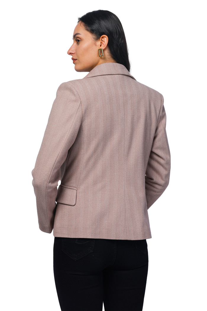 A model showcasing Women Short Coat in Herringbone Tweed Fabric thumbnail.