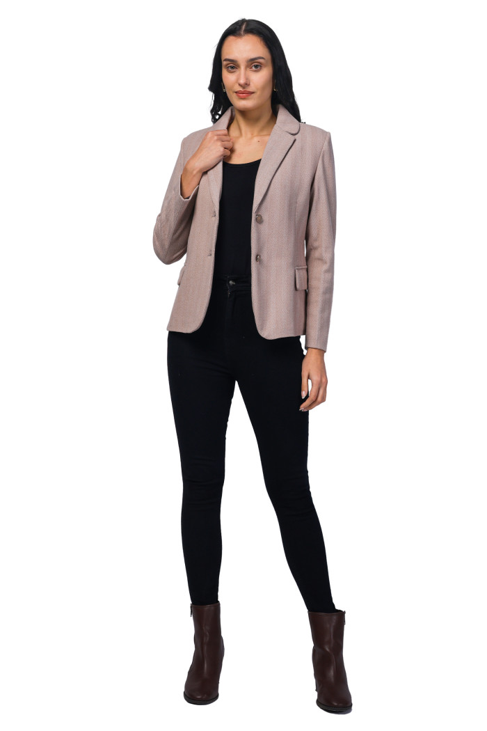 A model showcasing Women Short Coat in Herringbone Tweed Fabric thumbnail.