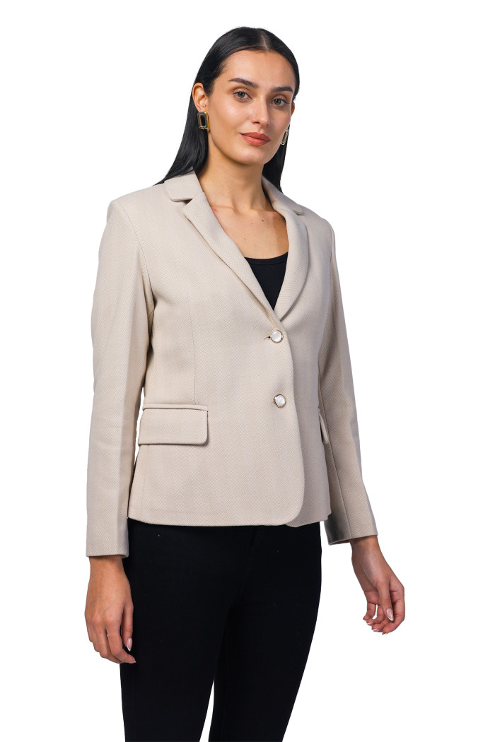 A model showcasing Women Short Coat in Herringbone Tweed Fabric thumbnail.