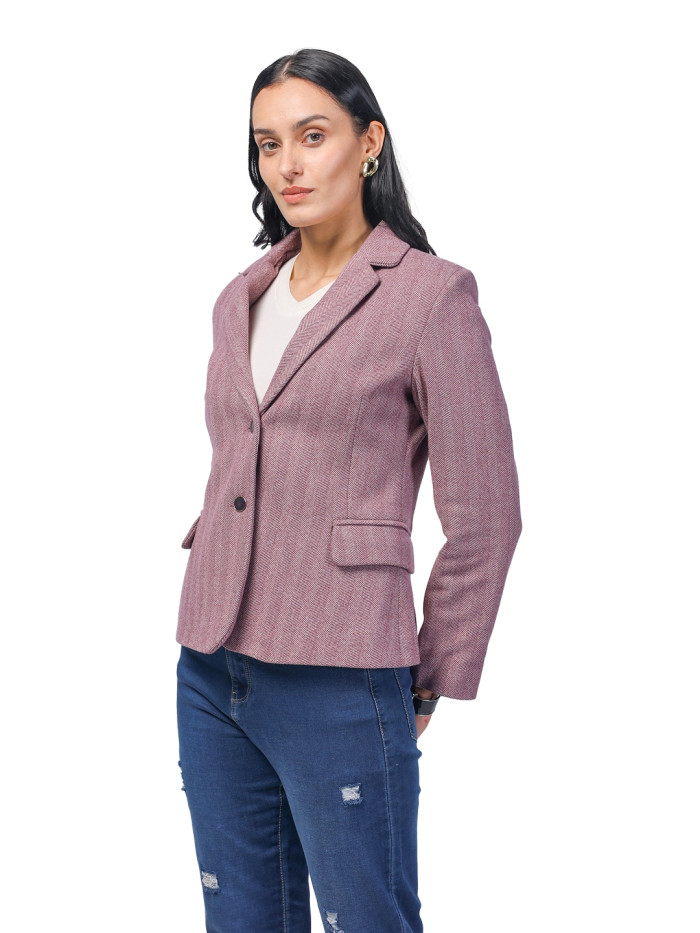 A model showcasing Women Short Coat in Herringbone Tweed Fabric thumbnail.