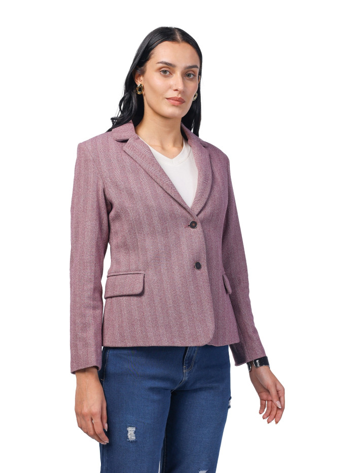 A model showcasing Women Short Coat in Herringbone Tweed Fabric thumbnail.