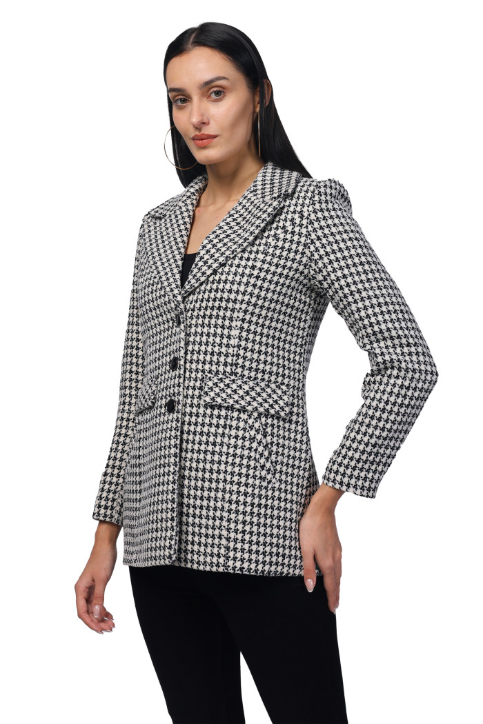 A model showcasing Women Single Breasted Mid Length Coat in Soft Tweed Fabric thumbnail.