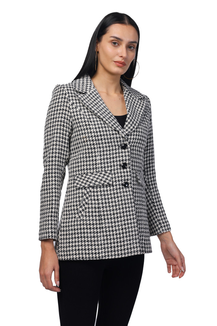 A model showcasing Women Single Breasted Mid Length Coat in Soft Tweed Fabric thumbnail.