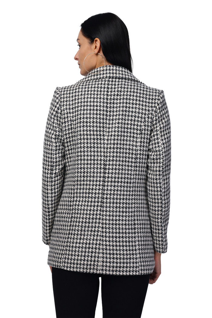 A model showcasing Women Single Breasted Mid Length Coat in Soft Tweed Fabric thumbnail.