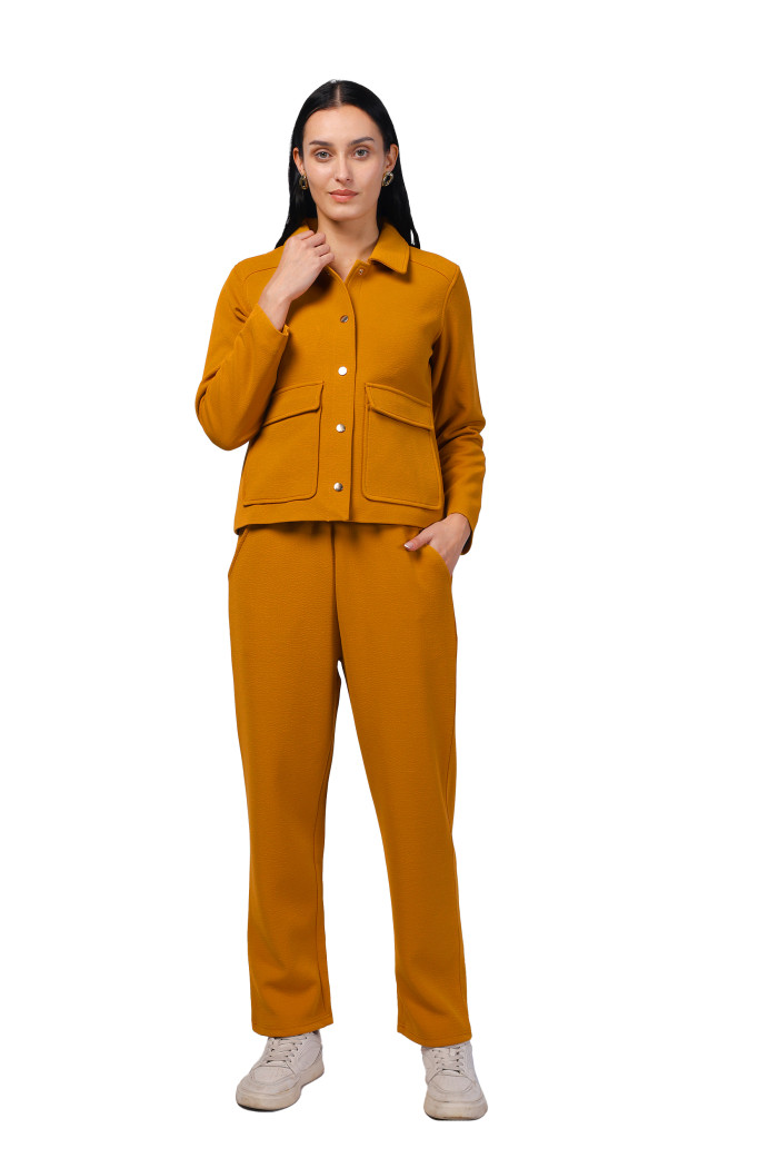 Women Co-ord Set in Scuba Crush Fabric in Mustard