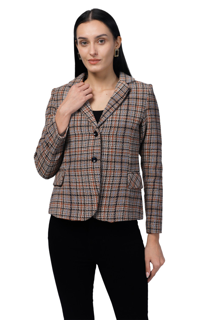 Women Short Coat in Chenille Tweed Fabric - Mouse