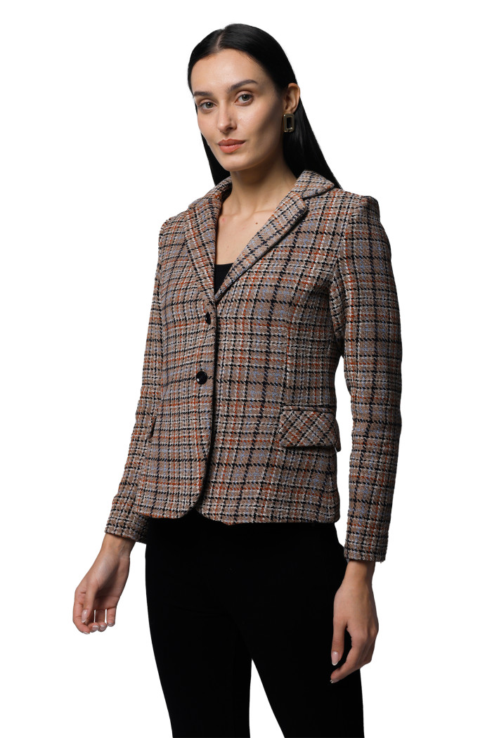 A model showcasing Women Short Coat in Chenille Tweed Fabric thumbnail.