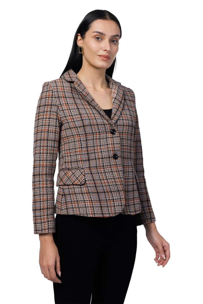 A model showcasing Women Short Coat in Chenille Tweed Fabric thumbnail.