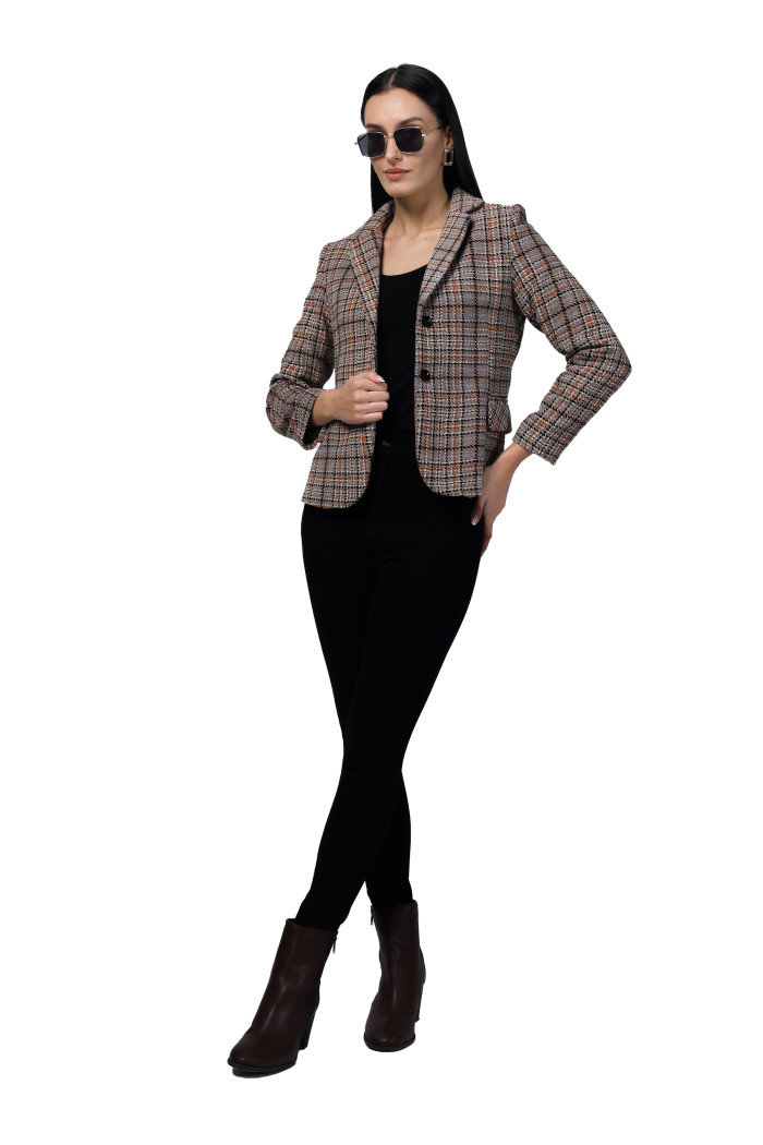 A model showcasing Women Short Coat in Chenille Tweed Fabric thumbnail.