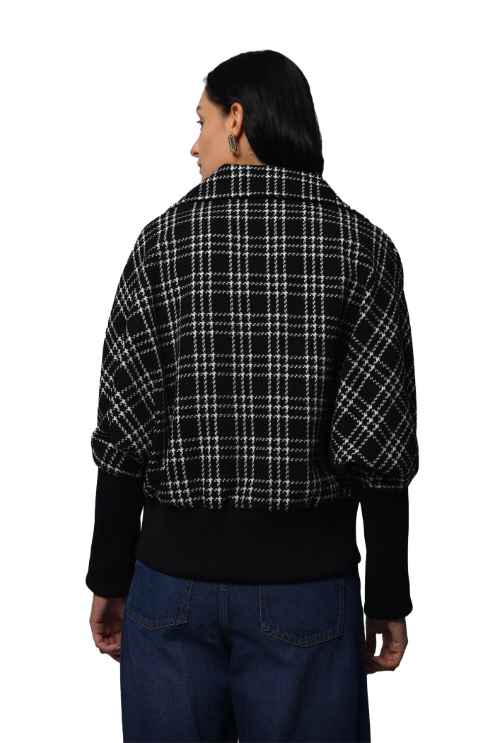 A model showcasing Women Kimon in Chenille Tweed Fabric with Rib Sleeves thumbnail.