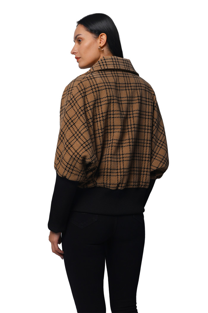 A model showcasing Women Kimon in Chenille Tweed Fabric with Rib Sleeves thumbnail.