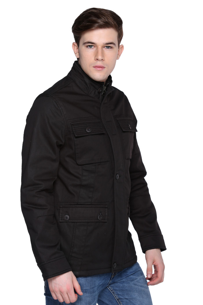 A model showcasing Men’s High Neck Chester Jacket With Concealed Placket thumbnail.