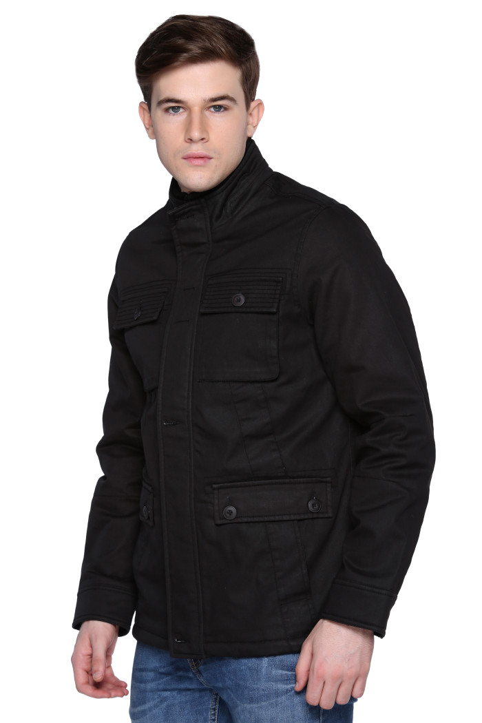 A model showcasing Men’s High Neck Chester Jacket With Concealed Placket thumbnail.