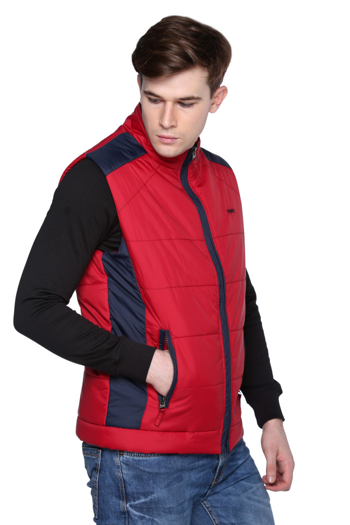 A model showcasing High Neck Sleeveless Casual Jacket For Men thumbnail.