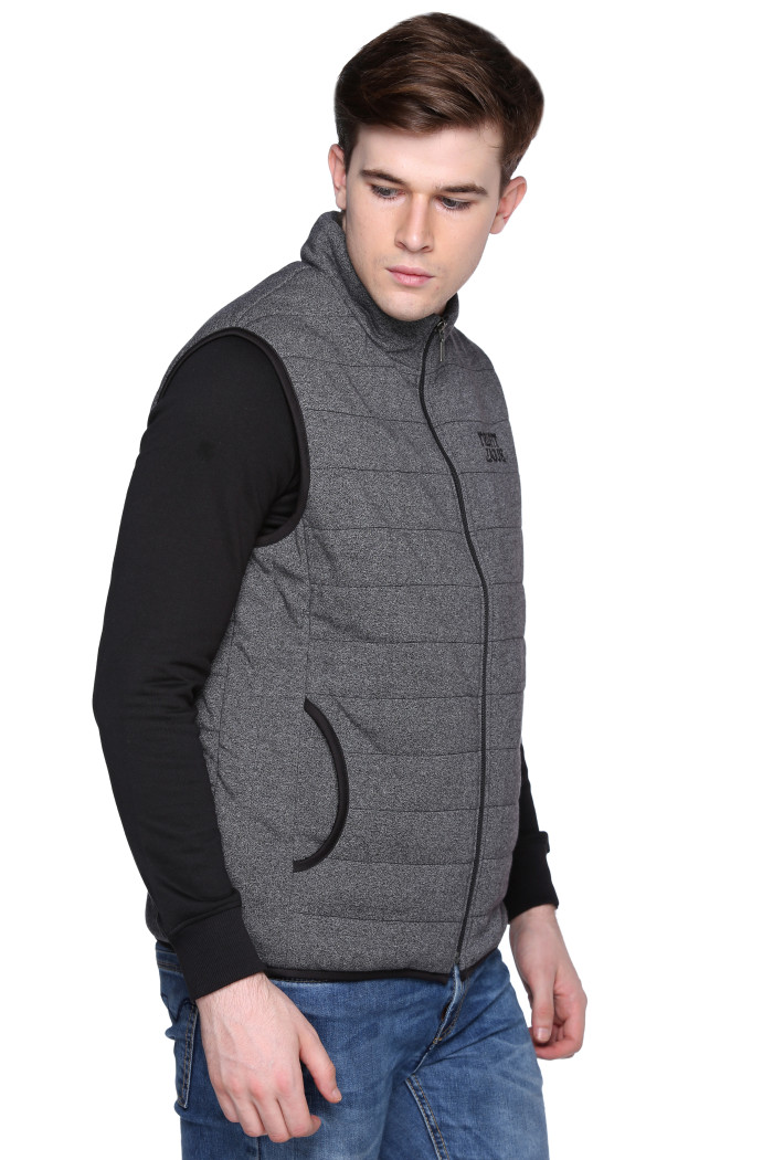 A model showcasing Cotton Blend Sleeveless Jacket For Men thumbnail.