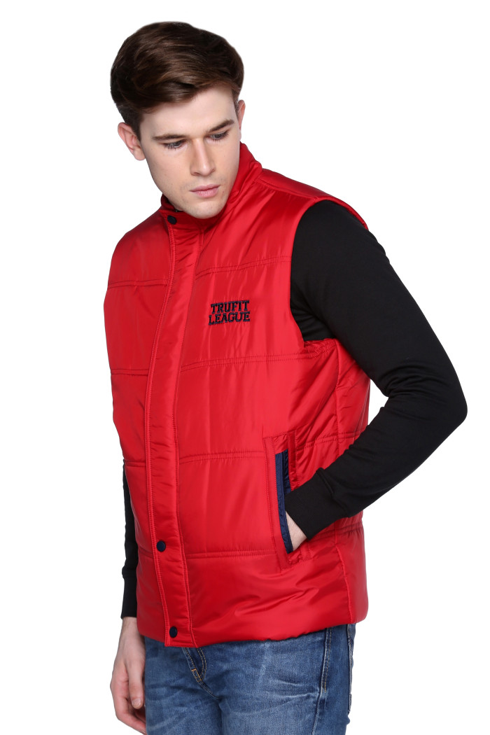 A model showcasing Men’s High Neck Sleeveless Bomber Jacket thumbnail.