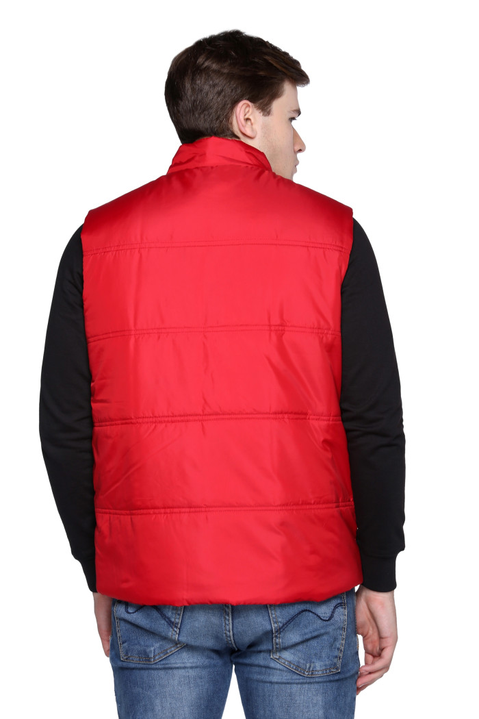 A model showcasing Men’s High Neck Sleeveless Bomber Jacket thumbnail.