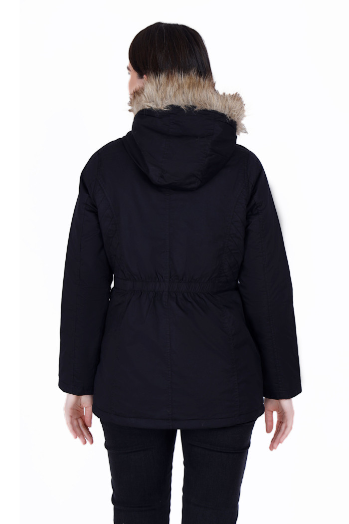 A model showcasing Cotton Jacket For Women With Non Removable Hood thumbnail.