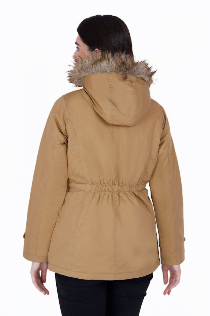 A model showcasing Cotton Jacket For Women With Non Removable Hood thumbnail.