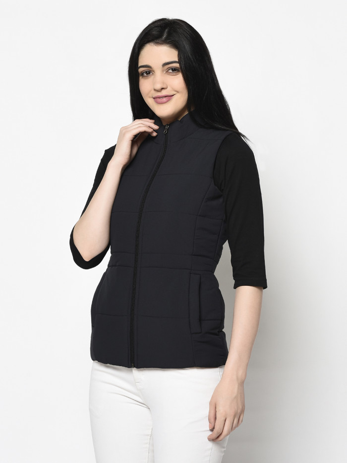 A model showcasing High Neck Bomber Half Jacket For Women thumbnail.