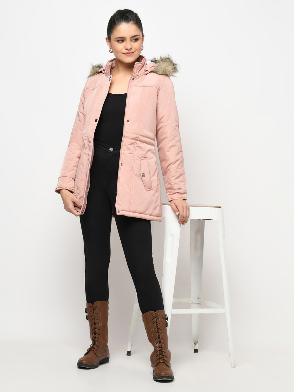 Women pink parka jacket