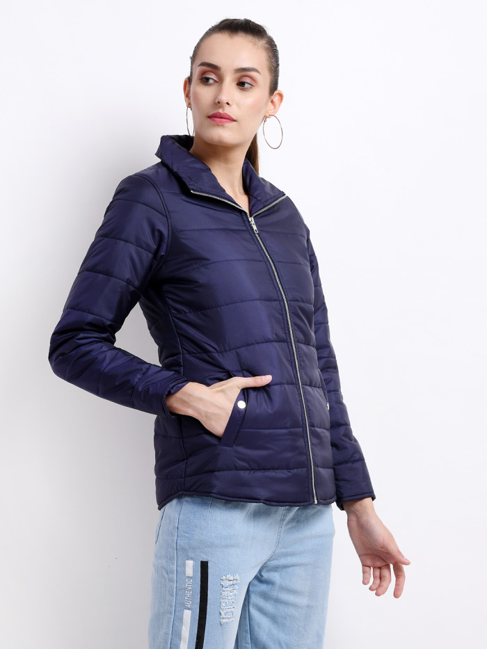 A model showcasing Women High Neck Puffer Jacket thumbnail.