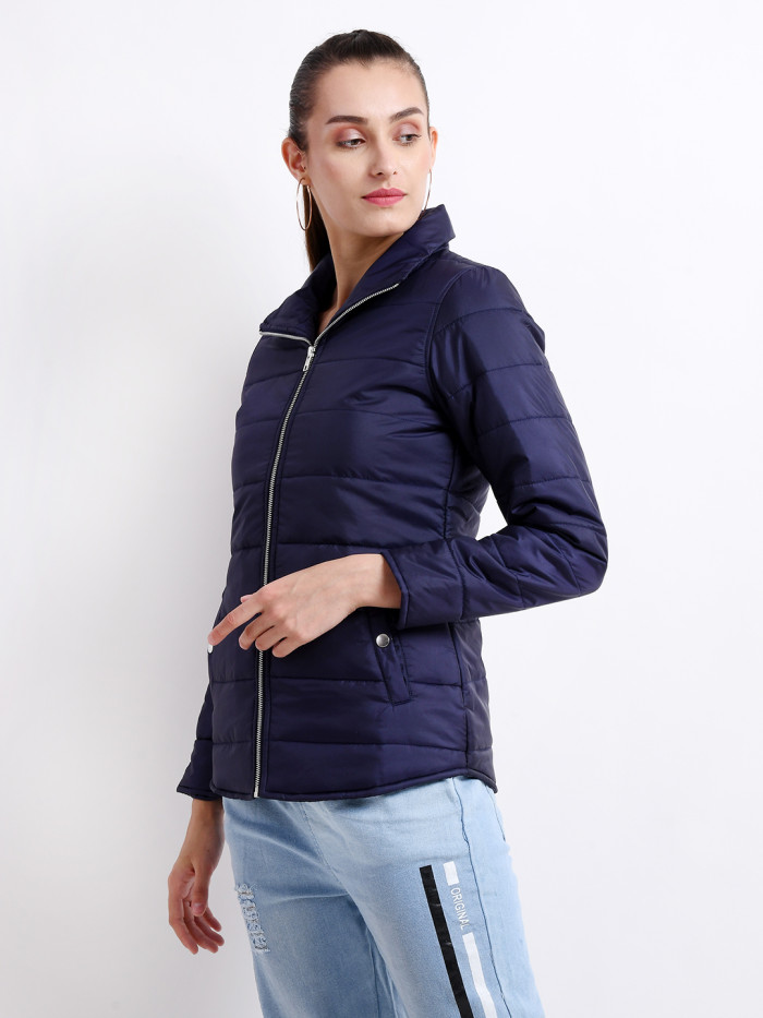 A model showcasing Women High Neck Puffer Jacket thumbnail.