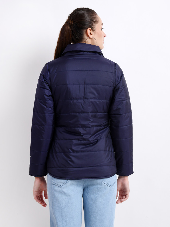 A model showcasing Women High Neck Puffer Jacket thumbnail.