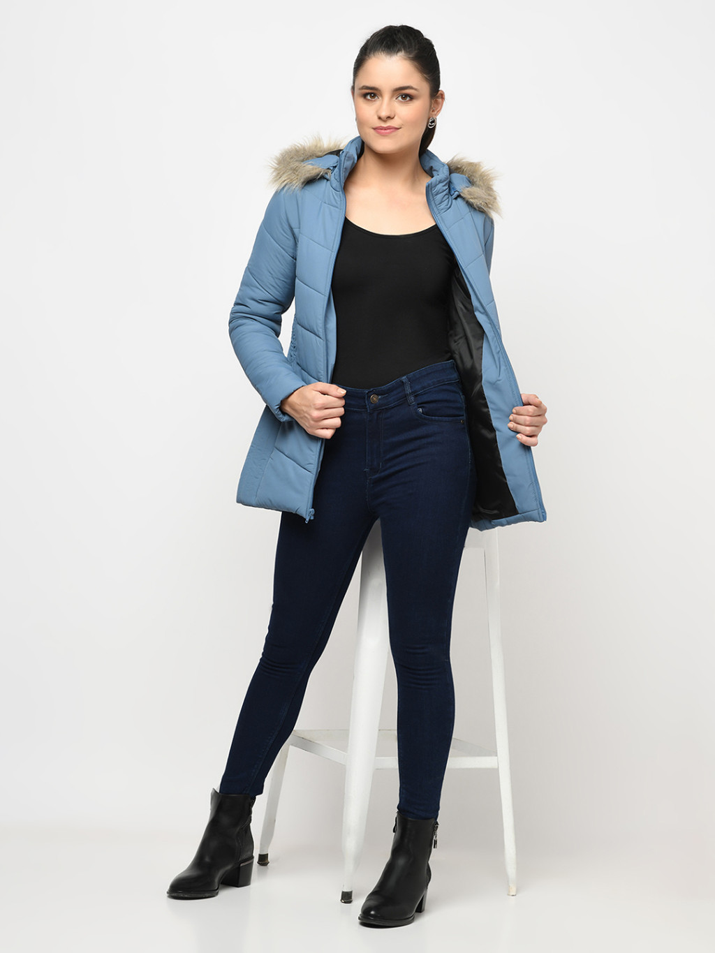 Women blue puffer jacket